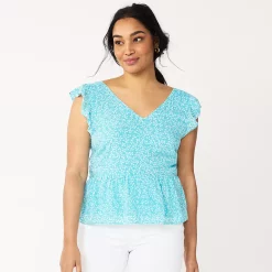 Women's DRAPER JAMES RSVP™ Flutter Sleeve Peplum-Hem Top