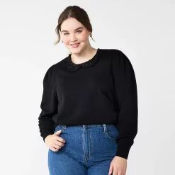Plus Size DRAPER JAMES RSVP™ Long Sleeve Collar Sweater