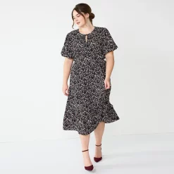 Plus Size DRAPER JAMES RSVP™ Elbow Sleeve Tiered Midi Dress
