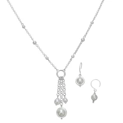 Napier Silver Tone Simulated Pearl Necklace & Drop Earrings Set