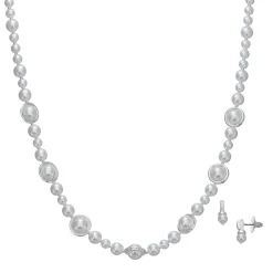 Napier Silver Tone Simulated Pearl Collar Necklace & Stud Earrings Set
