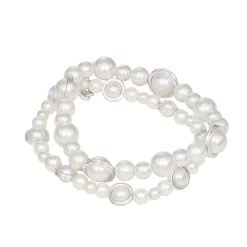 Napier Silver Tone Simulated Pearl Strand Stretch Bracelet Set