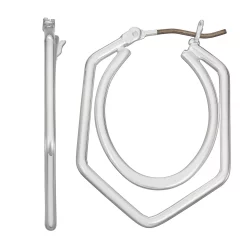 Napier Silver Tone Double Oval Hexagon Hoop Earrings