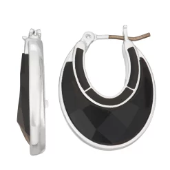 Napier Silver Tone Black Enamel Open Oval Drop Earrings