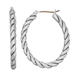 Napier Silver Tone Casual Twist Click-It Hoop Earrings